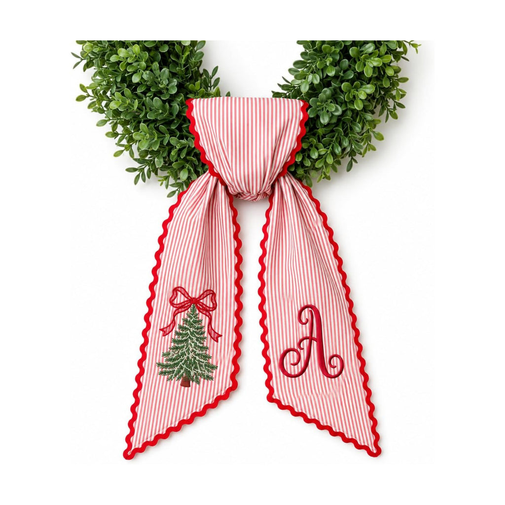 Personalized Christmas Wreath Sash with Monogram and Embroidery