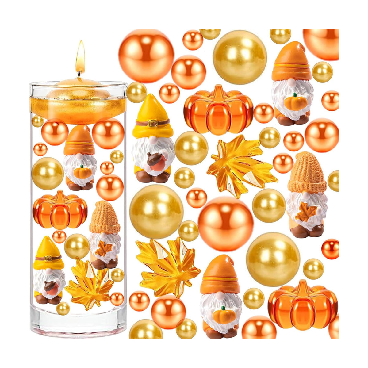 216PCS Fall Vases Fillers Pumpkin Maple Autumn Dwarf Orange Yellow Beads Table Party Festive Decoration