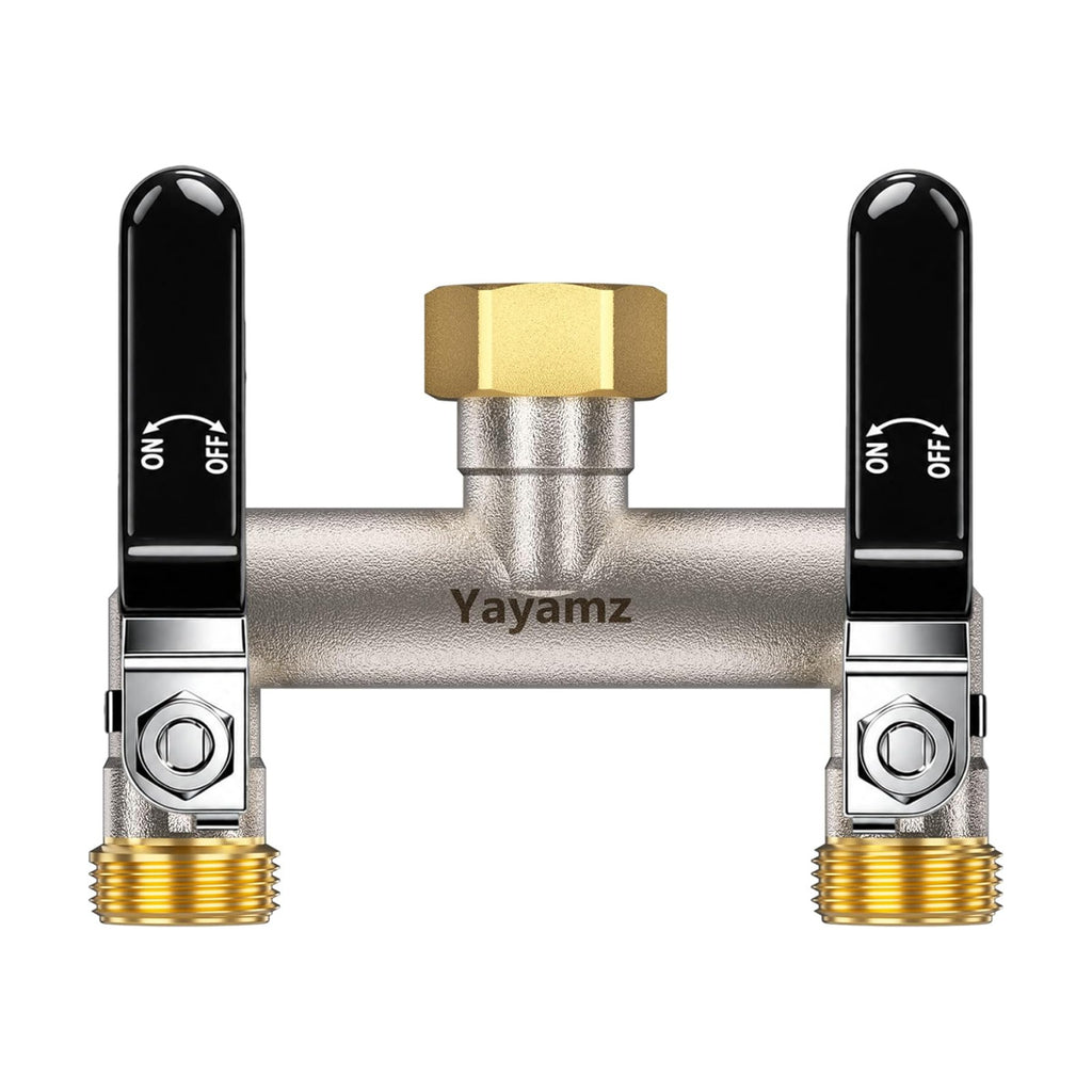 2 Way Garden Hose Splitter, 3/4" GHT Outdoor Faucet Splitter | Heavy-duty Solid Brass Body, Easy-turn Handles &