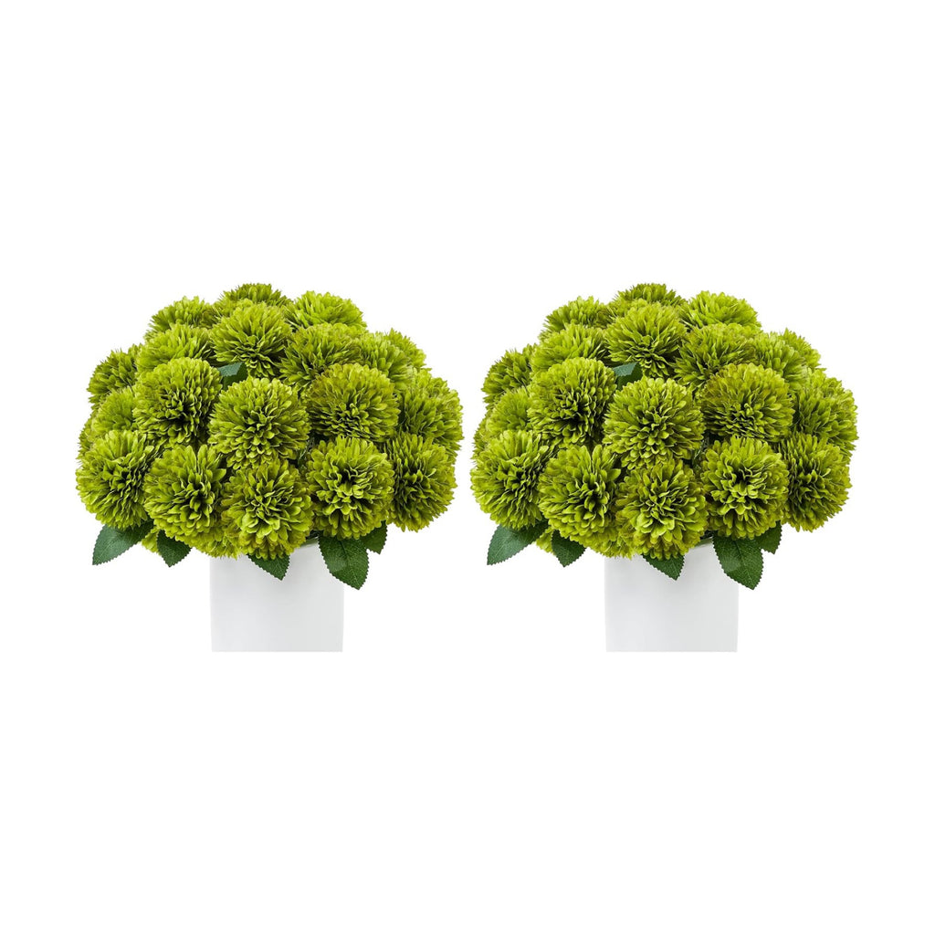 SITUMEIZI 12 Pcs Green Artificial Chrysanthemums Flowers Ball Flower Fake Mums Silk for St Patricks Day Wedding Home Kitchen Decoration Floral Arrangement Table Centerpiece (Pack of 2)