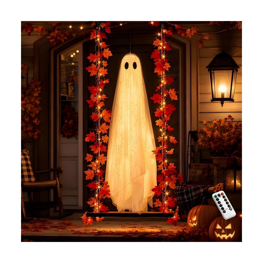 Halloween Hanging Swing Ghost, Light-Up Outdoor Halloween Decor (70.86in)
