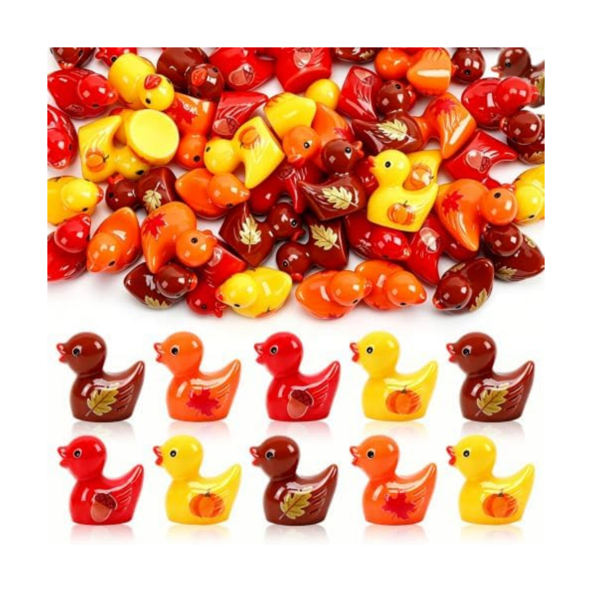 JUNEBRUSHS 50Pcs Fall Mini Resin Ducks Thanksgiving Miniature Figures