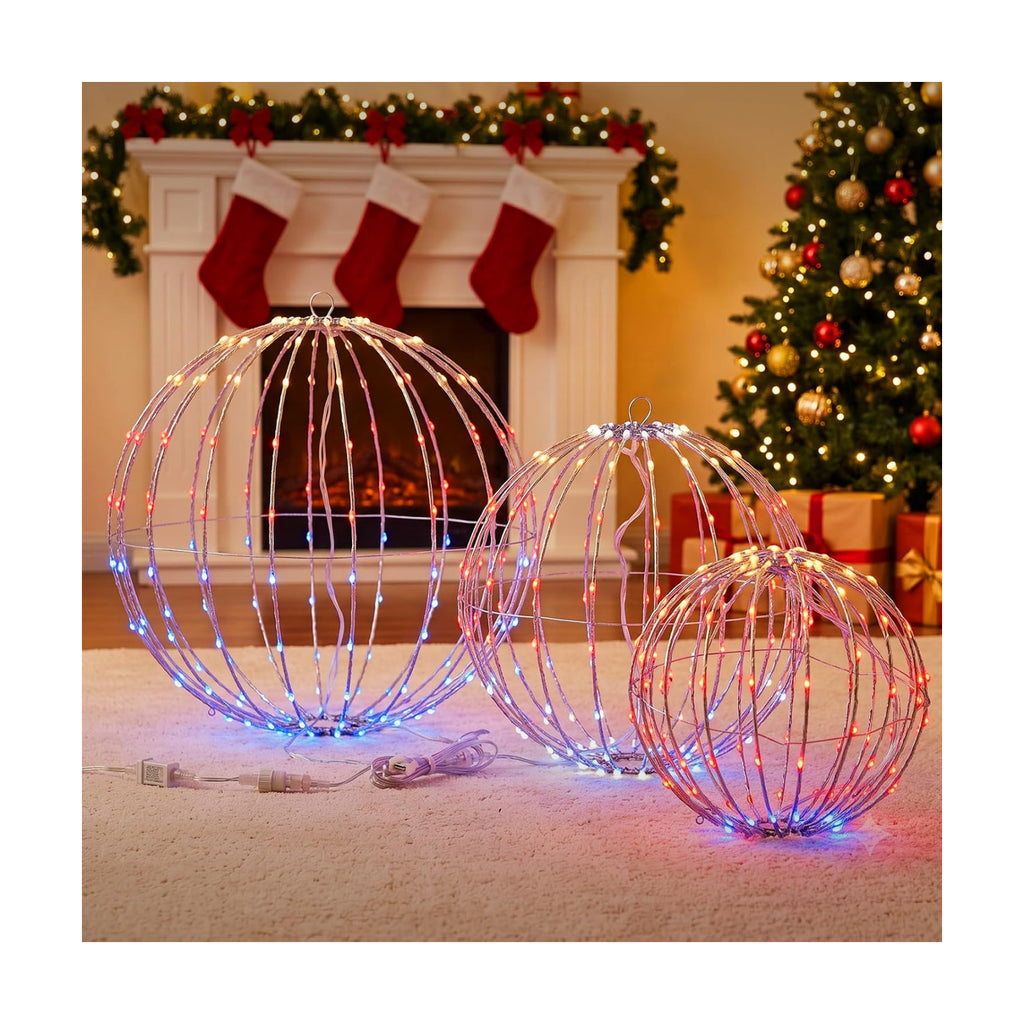 19''+16''+12'' RGB LED Large Christmas Lighted Balls Folding