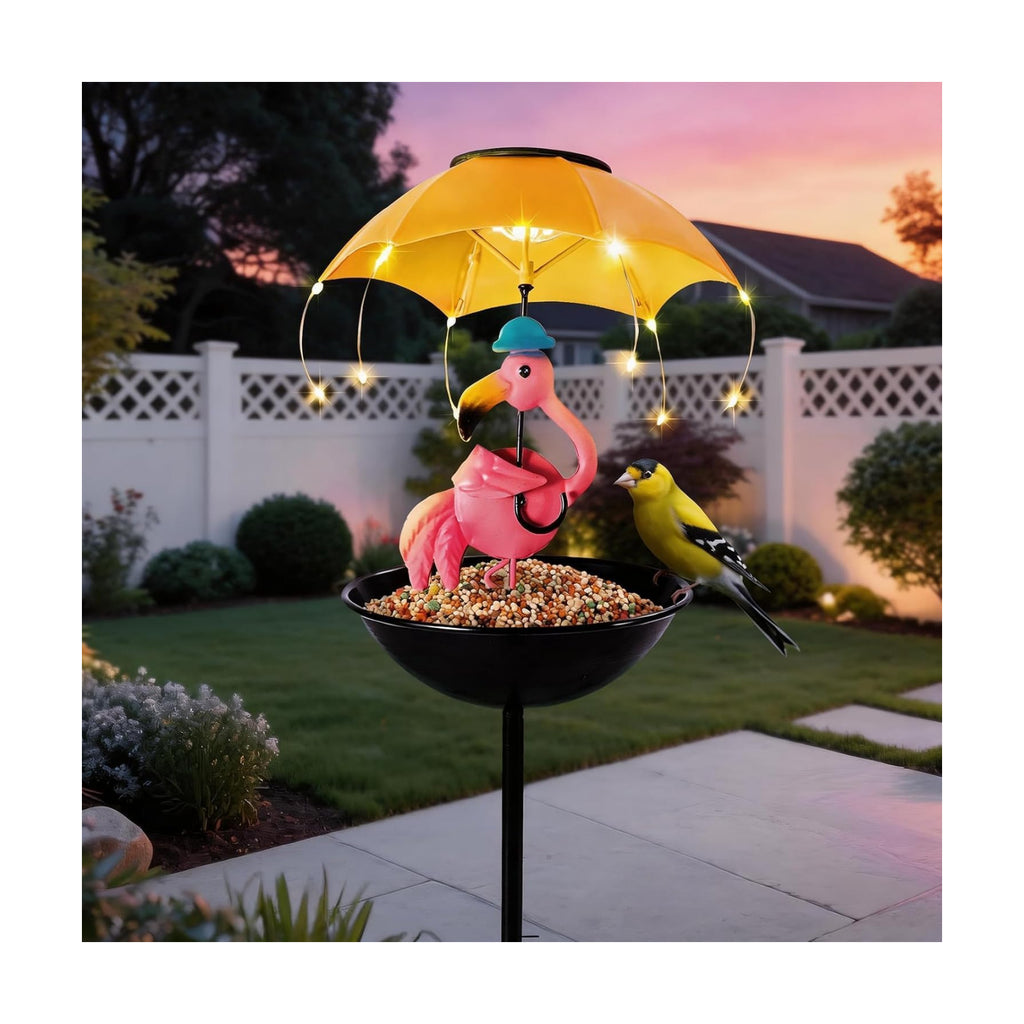 Solar Bird Feeders for Outdoors, Flamingo Garden Decor with LED Light