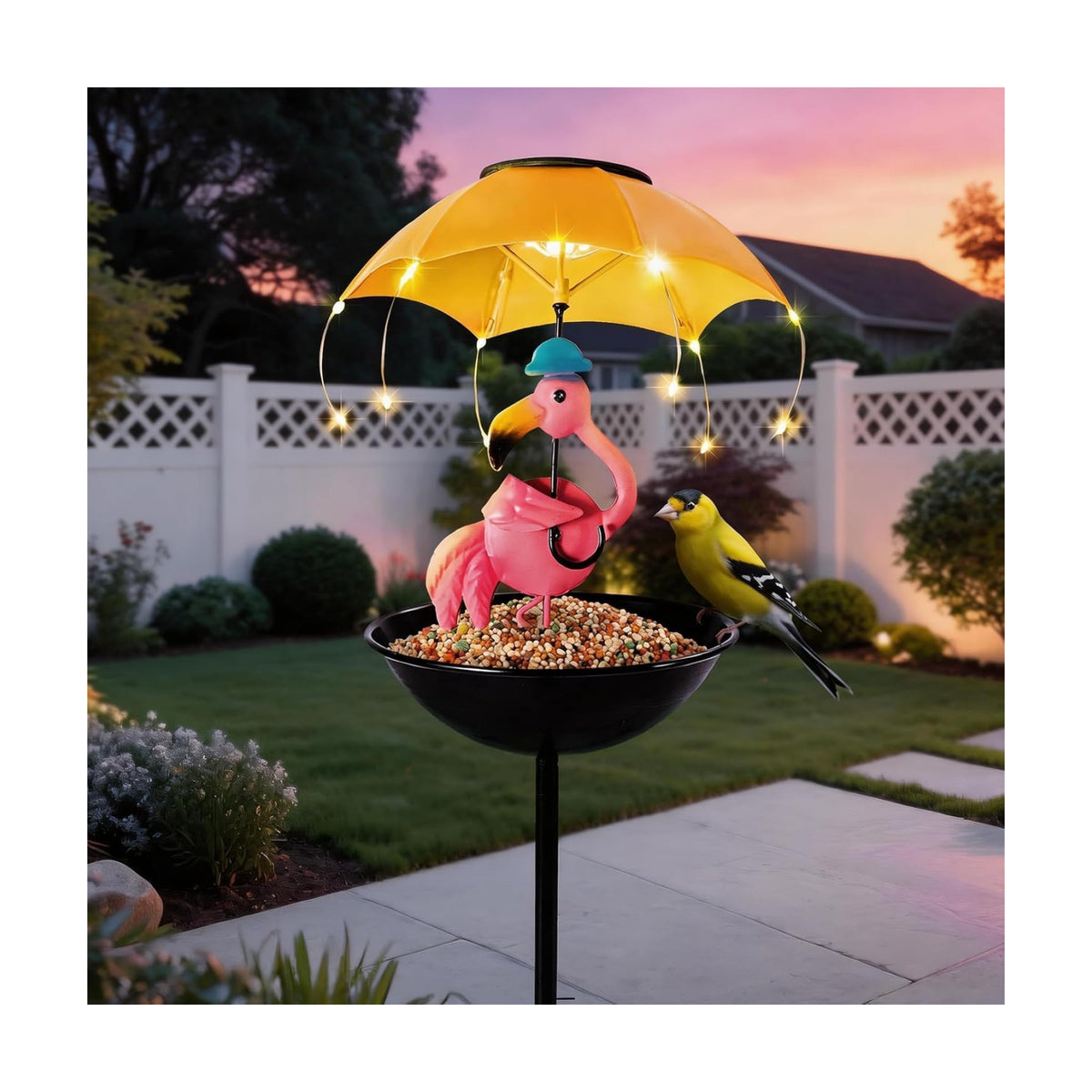 Solar Bird Feeders for Outdoors, Flamingo Garden Decor with LED Light