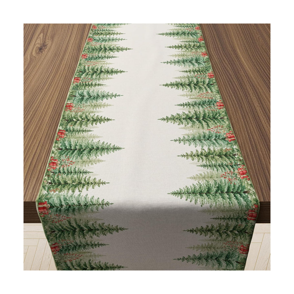 Christmas Decorations - Watercolor Pine Tree Christmas Table Runner