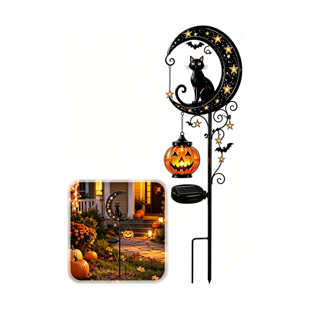 Solar Halloween Black Cat Pumpkin Moon Garden Stake Light, Halloween Lamps