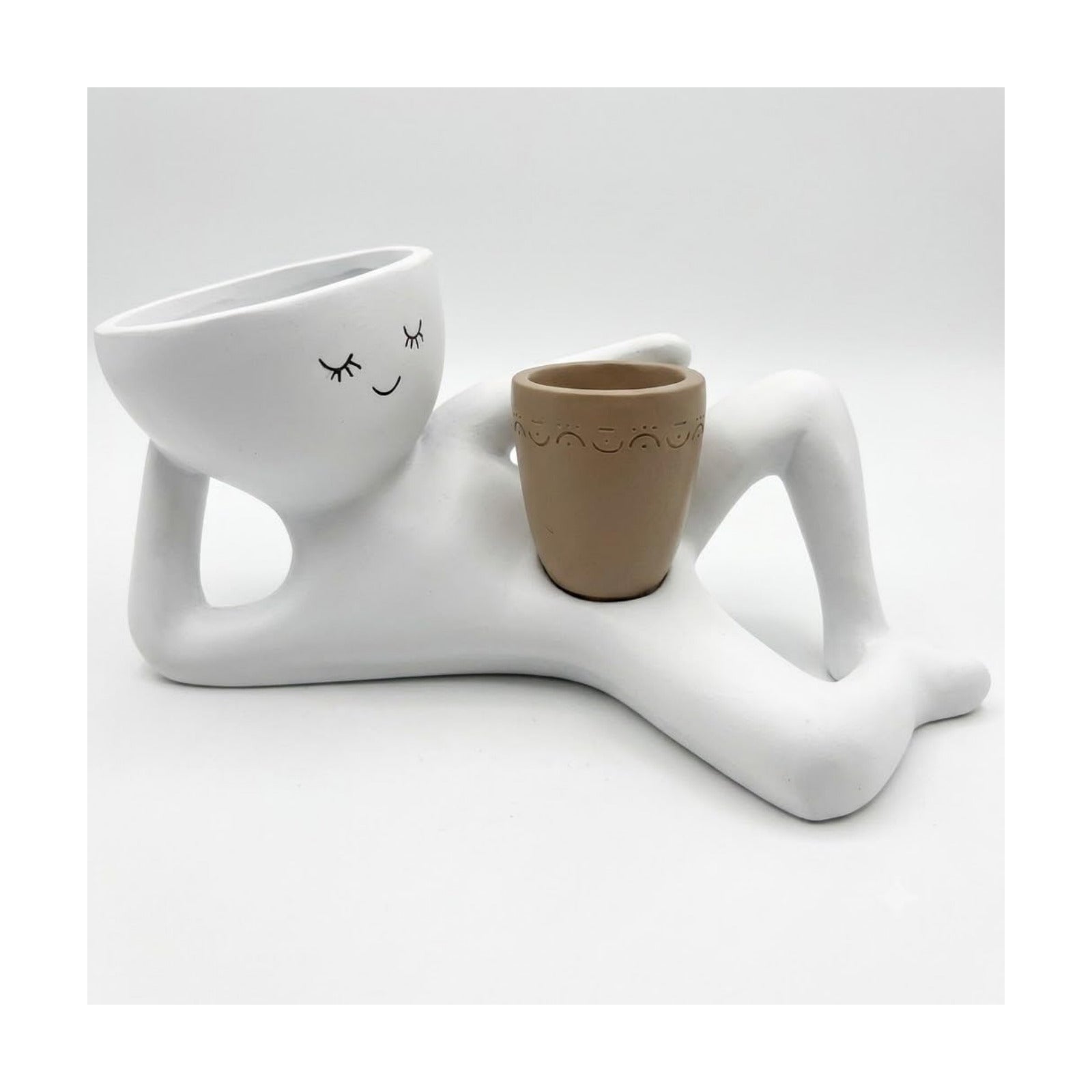 Funny Lazy Guy Plant Pot Goofy Garden Planter with Drainage Hole（yellow） | Cute Resin Face Planter for Succulents and