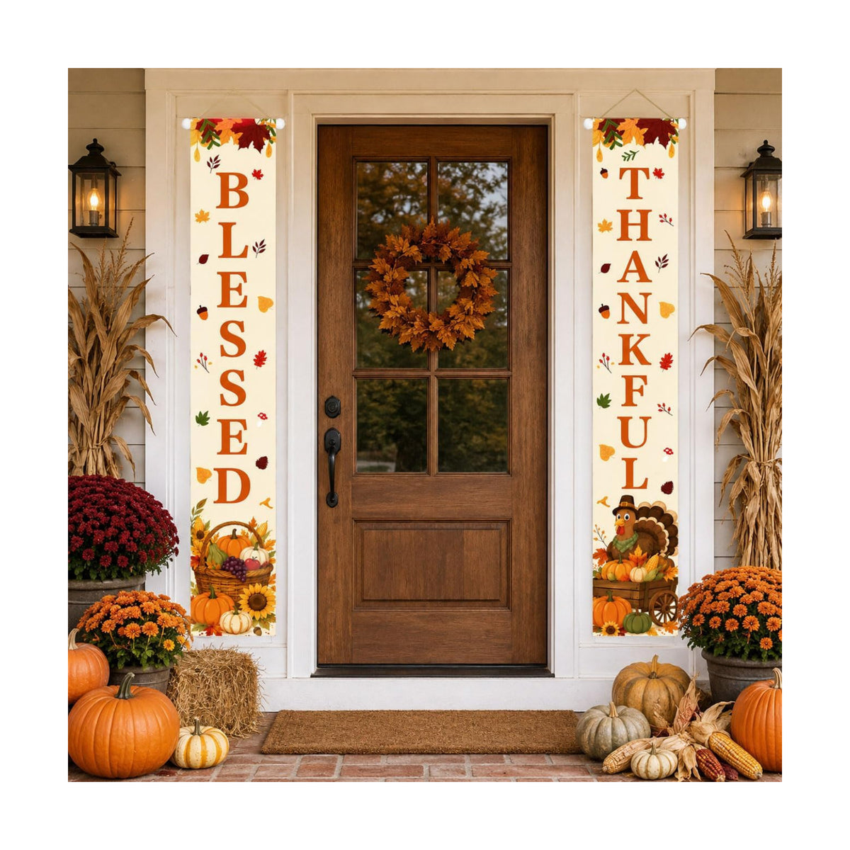 Thankful Blessed Porch Banner for Thanksgiving Decorations