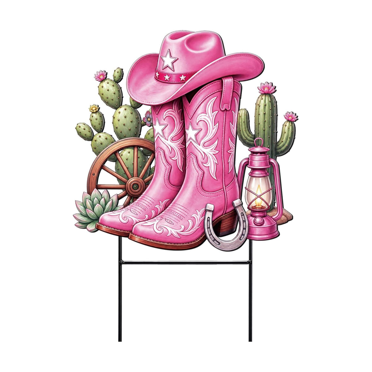 Amyhill Western Cowgirl Outdoor Decor Pink Boot Metal Garden Stakes 24 Inch