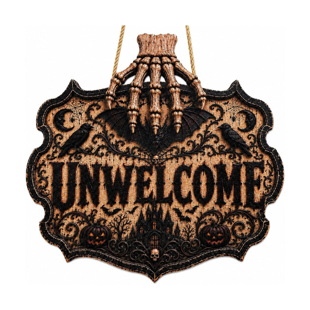 Halloween Decorations - Gothic Unwelcome Wooden Sign for Front Door