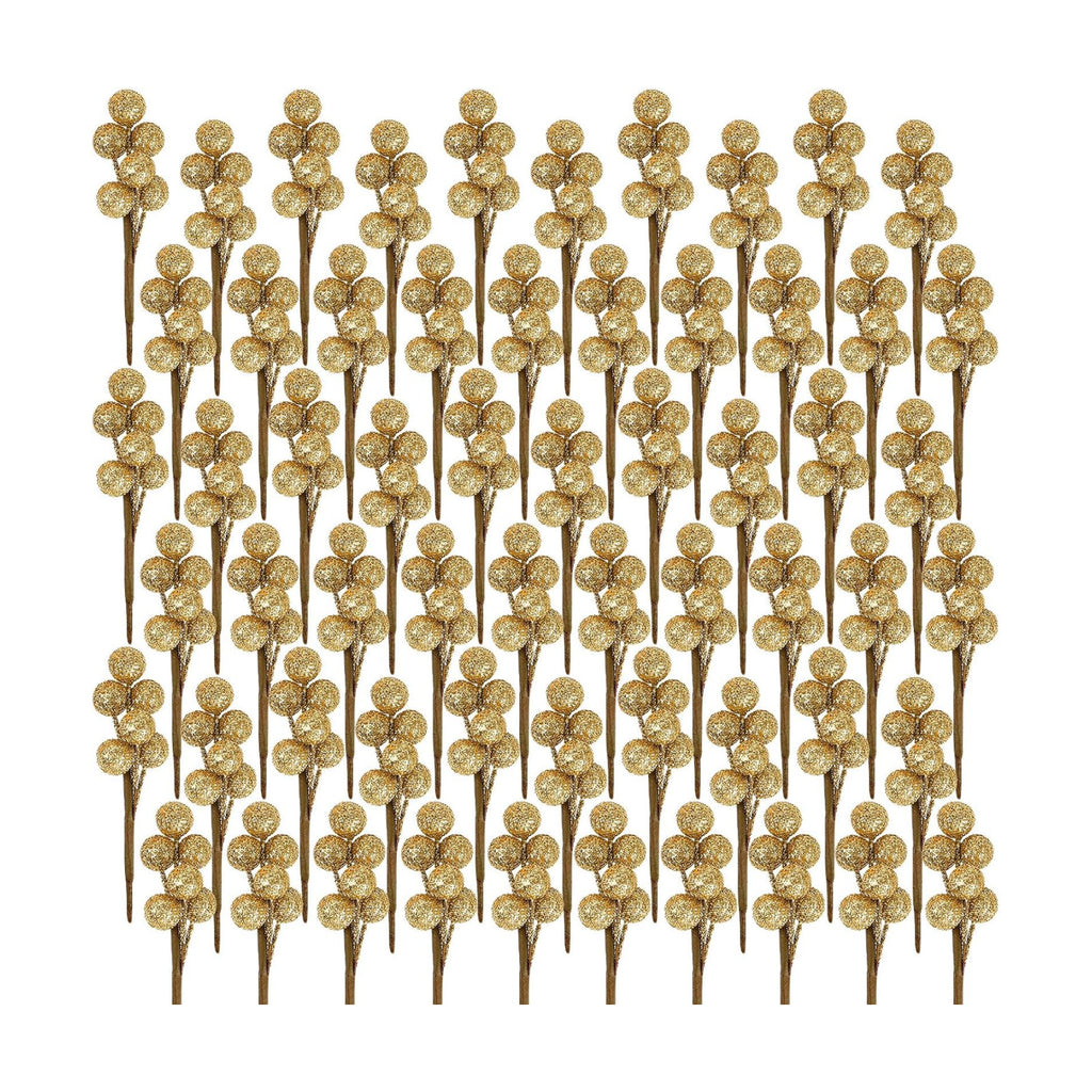 Tatuo 360 Pcs Glitter Gold Holly Berries on 60 Stems, Christmas Winter