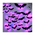 Halloween 3D Lighted Bats, LED Purple Glowing Wall Stickers, Indoor Outdoor