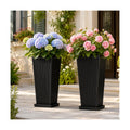 24" Tall Planters for Outdoor Plants Set of 2 Square Fluted,Black | Textured Finishes Tapered Modern Large