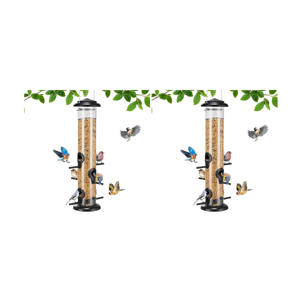 Kingsyard Metal Bird Feeders for Outdoors Hanging, Tube Bird Feeder with 6 Feeding Ports, 15 Inch, Chew-Proof & Weatherproof, Black (Pack of 2)