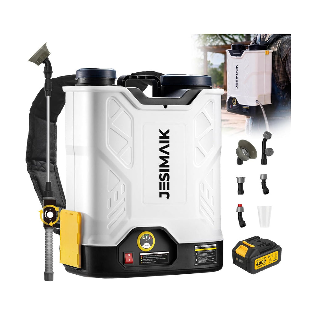 JESIMAIK 4.8 Gal Battery Powered Backpack Sprayer with 4.0Ah Battery | 120 PSI Handle-Mounted Pressure Control