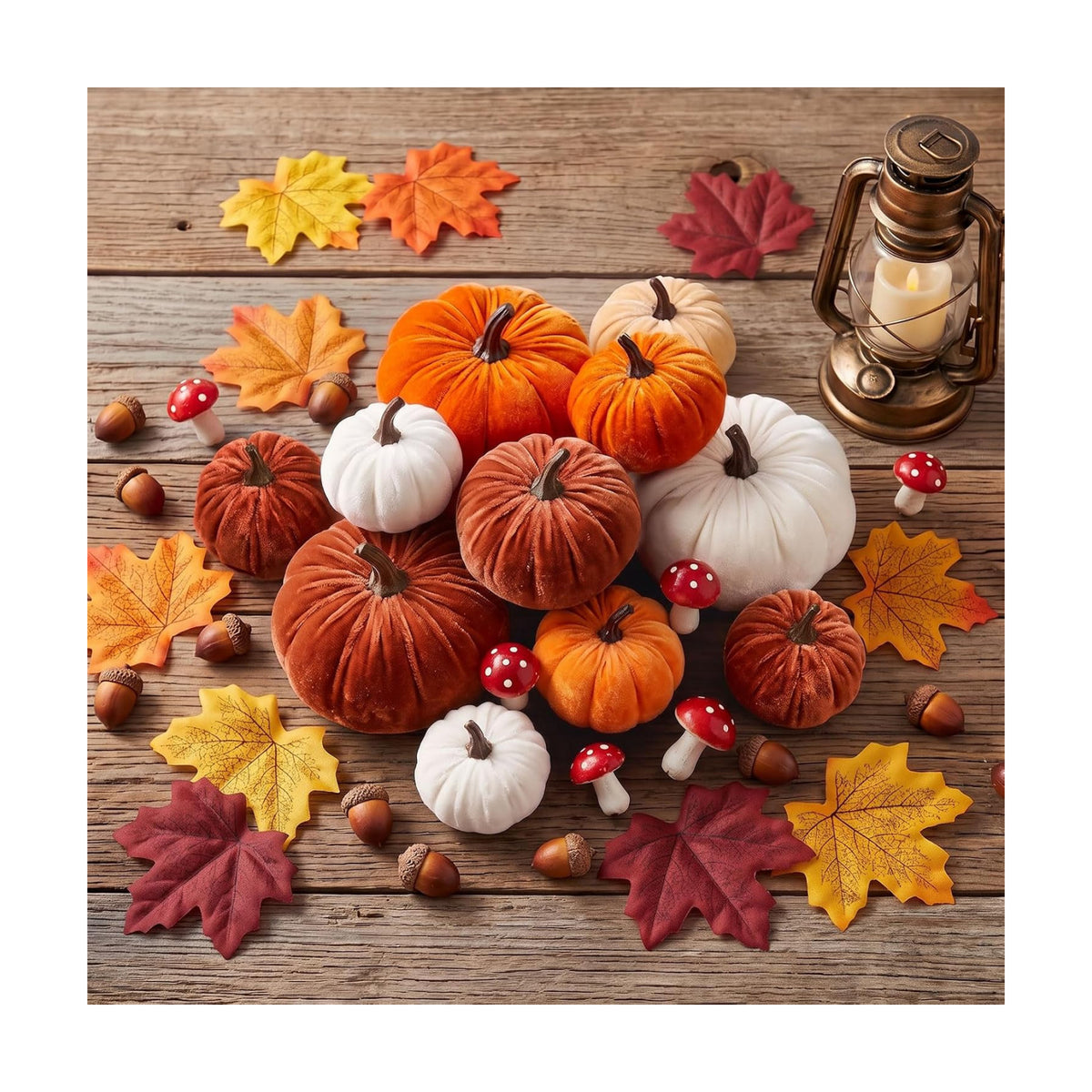 36Pcs Velvet Pumpkin Fall Decor Set Thanksgiving Decorations