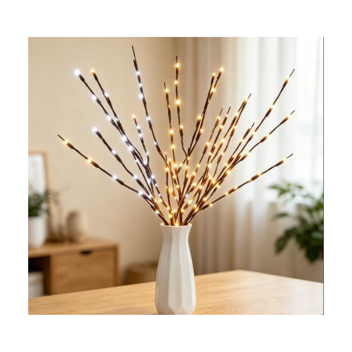 DK177 2Pack Warmlight + 2Pack Whitelight Led Branch Light Battery Operated Lighted Branch Vase Filler Willow Tree Artificial Little Twig Power Brown 30 Inch 20 LED for Home Decoration