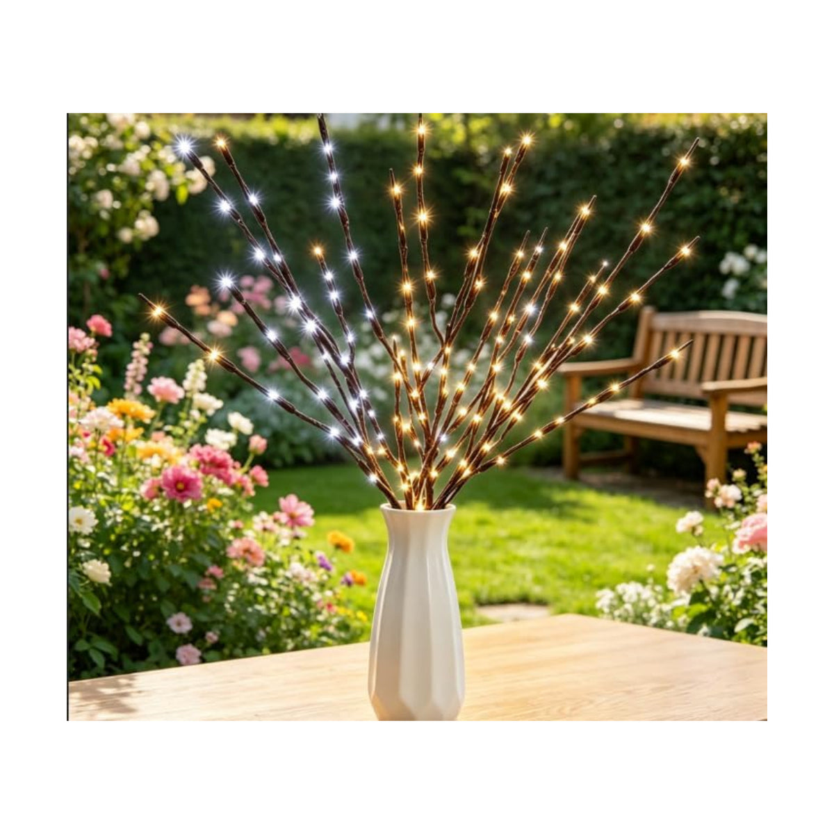 DK177 1Pack Warmlight + 1Pack Whitelight Led Branch Light Battery Operated Lighted Branch Vase Filler Willow Tree Artificial Little Twig Power Brown 30 Inch 20 LED for Home Decoration