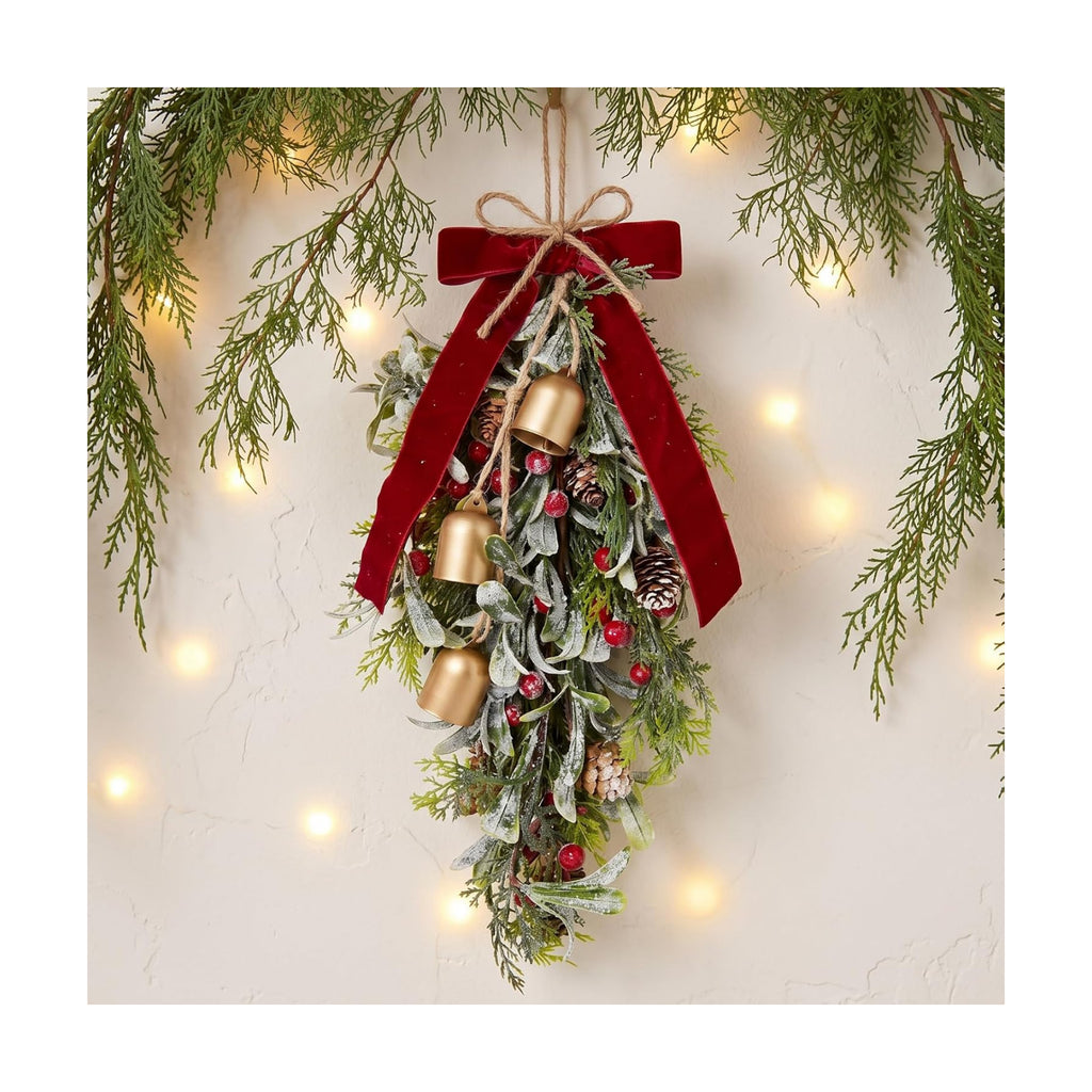Suncalla 1 Pcs 16'' Christmas Teardrop Mistletoe Hanging Ornements, Bells