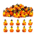 JUNEBRUSHS 50Pcs Mini Resin Ducks Halloween Tiny Pumpkin Ducks Figures
