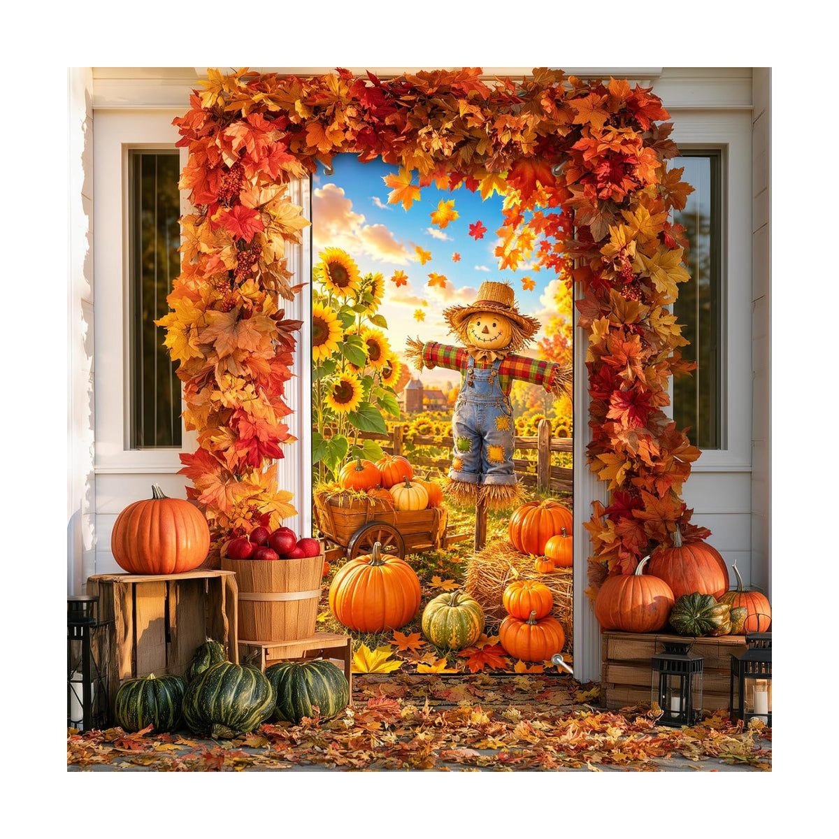 BlissYard Thanksgiving Scarecrow Door Cover 35 x 71 Inch