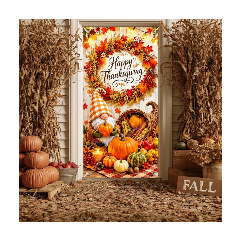 BlissYard Happy Thanksgiving Gnome Door Cover 35 x 71 Inch