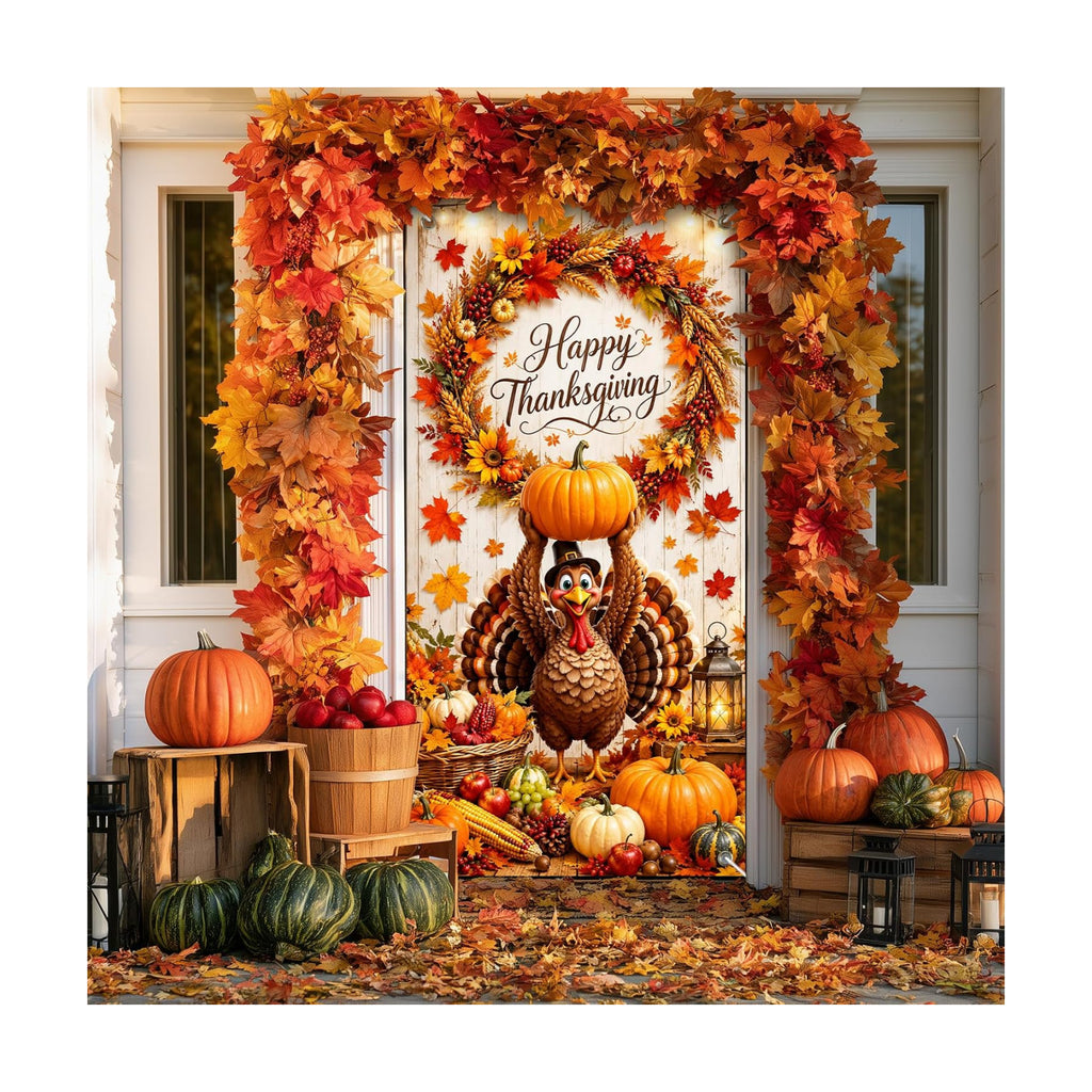 BlissYard Happy Thanksgiving Turkey Door Cover 35 x 71 Inch