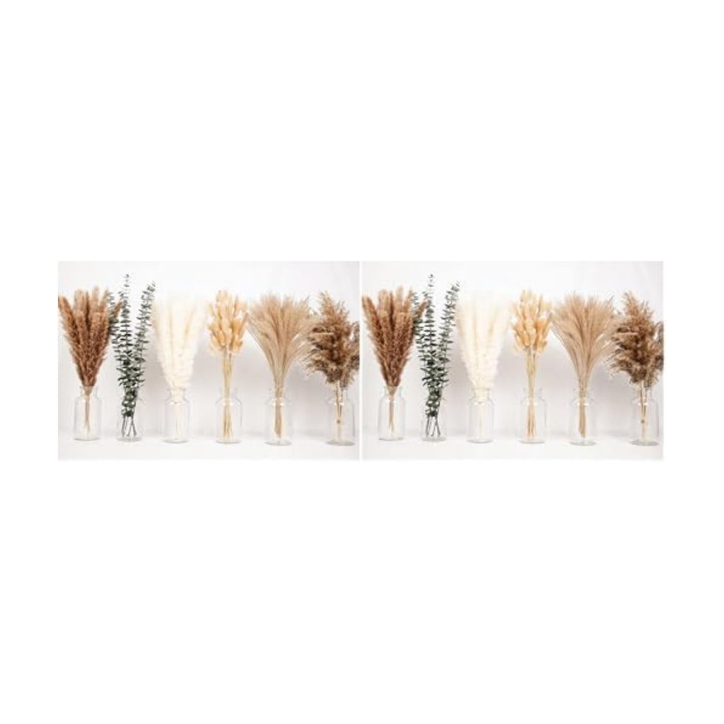 110 PCS of Boho Pampas Grass Decor, Naturally Dried Pompas, Bunny Tails Dried Flowers, and Dried Eucalyptus. Perfect for Weddings, Boho Party Decorations, and Table Decor. (Pack of 2)