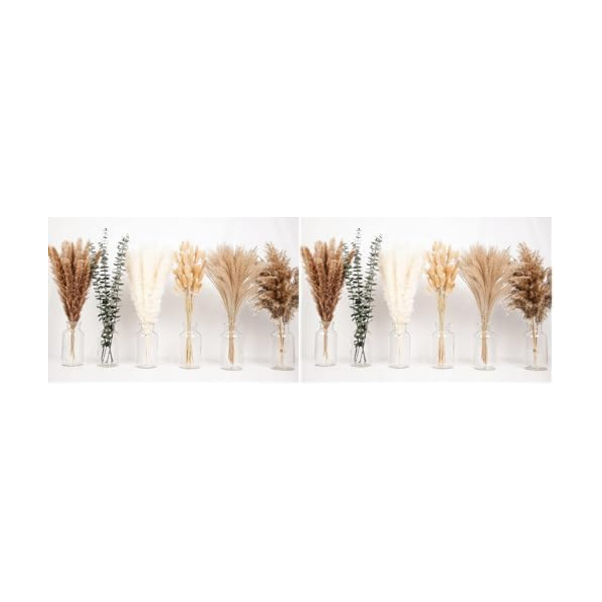 110 PCS of Boho Pampas Grass Decor, Naturally Dried Pompas, Bunny Tails Dried Flowers, and Dried Eucalyptus. Perfect for Weddings, Boho Party Decorations, and Table Decor. (Pack of 2)