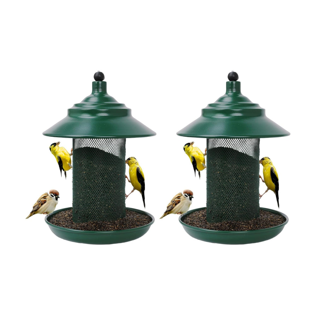 Finch Feeder - All-Metal Squirrel Proof Thistle Nyjer Seed Bird Feeder for Outdoors, 2.5LB Capacity, Powder-Coated Rust Resistant Mesh Design for Goldfinches & Small Birds Green (Pack of 2)