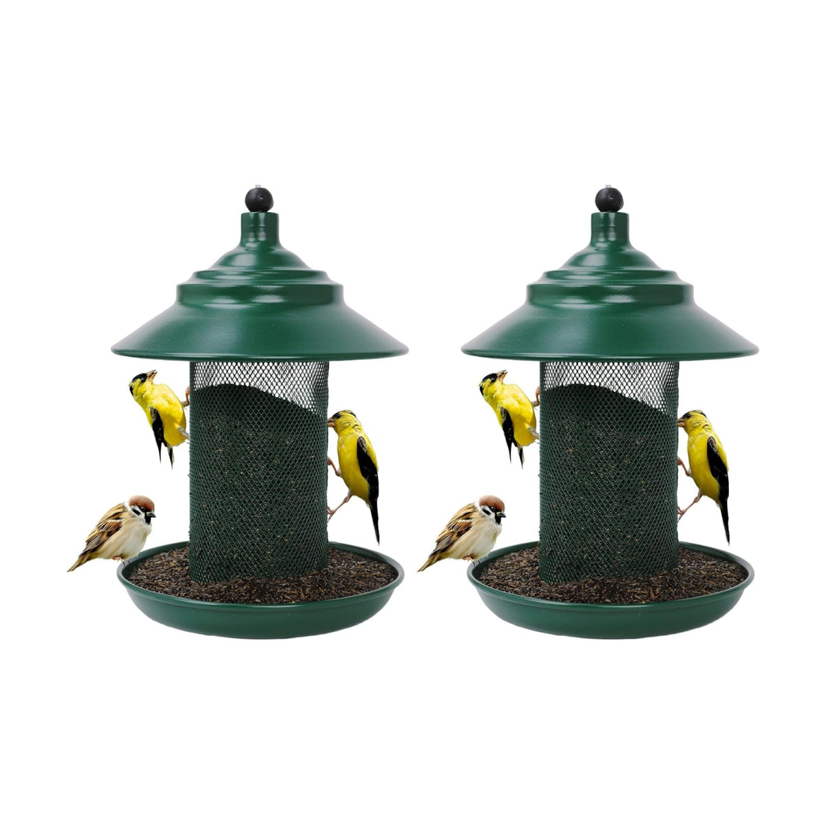 Finch Feeder - All-Metal Squirrel Proof Thistle Nyjer Seed Bird Feeder for Outdoors, 2.5LB Capacity, Powder-Coated Rust Resistant Mesh Design for Goldfinches & Small Birds Green (Pack of 2)