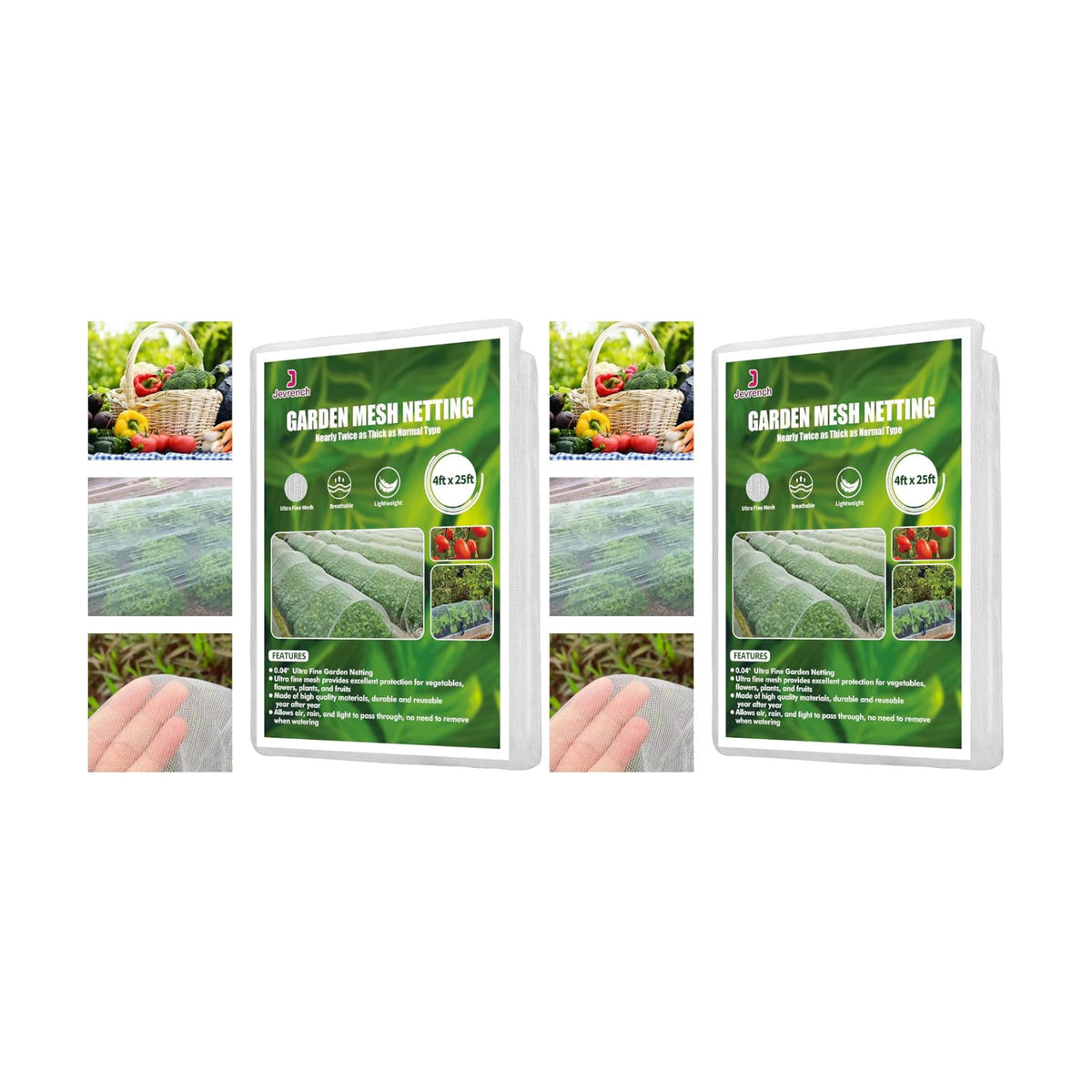 Garden Netting, Jevrench Durable Ultra Fine Garden Netting, Garden Plant Cover Row Cover Makes Plants, Vegetables, Fruits, and Flowers Grow Better (4ft x 25ft) (Pack of 2)