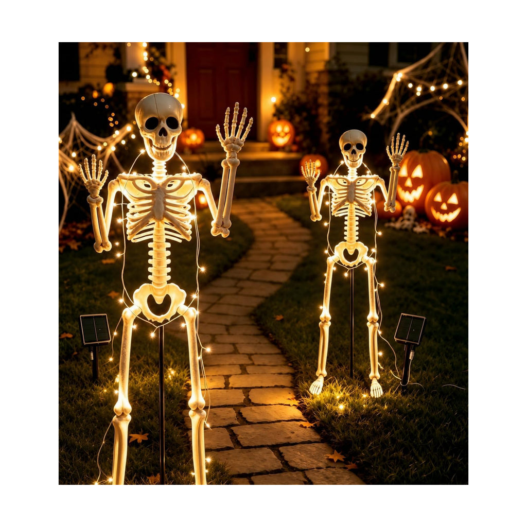 36" Solar Halloween Skeleton Decorations with Metal Stake & Warm Lights