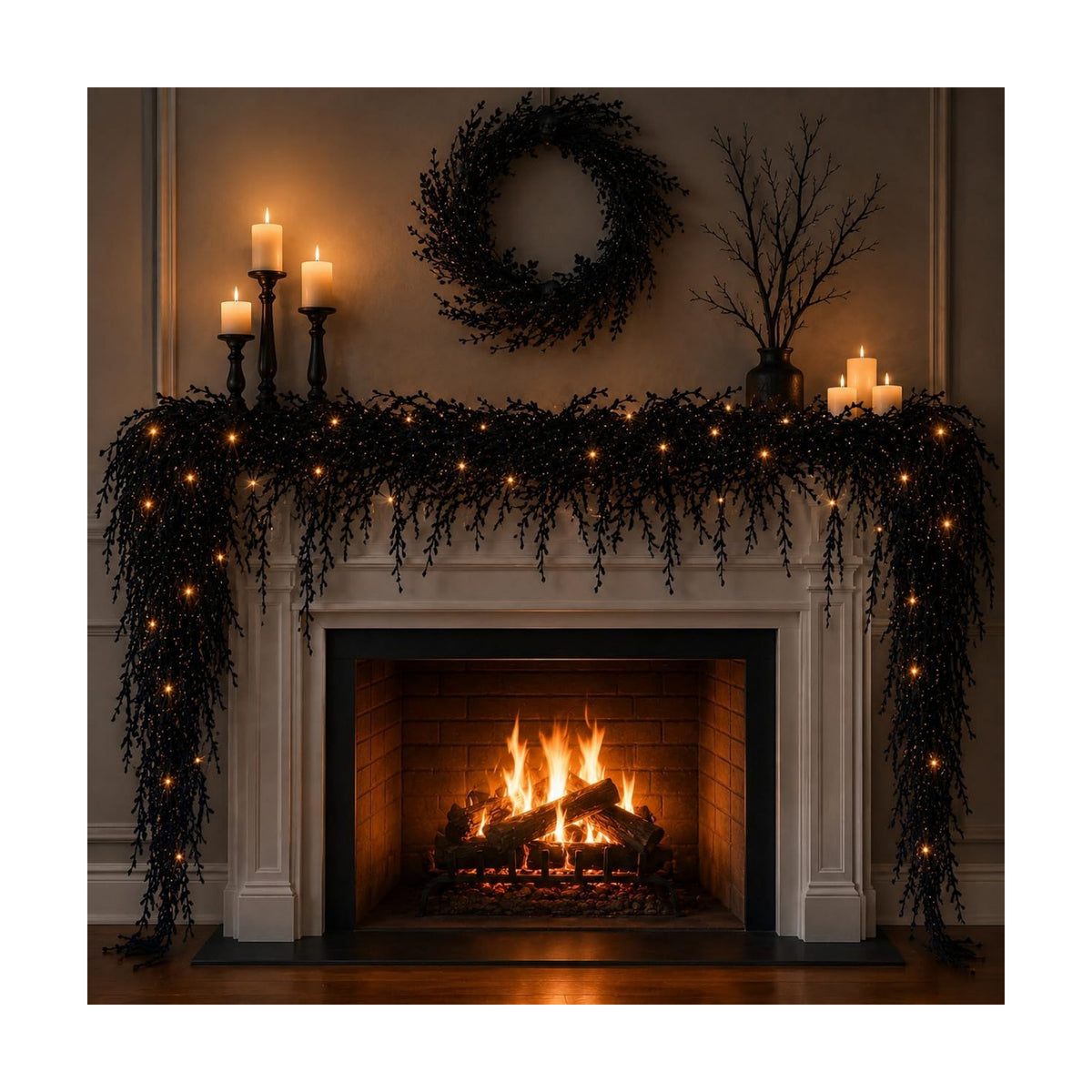 Halloween Lighted Creepy Vine Garland, Black Garland with Light，39.4"