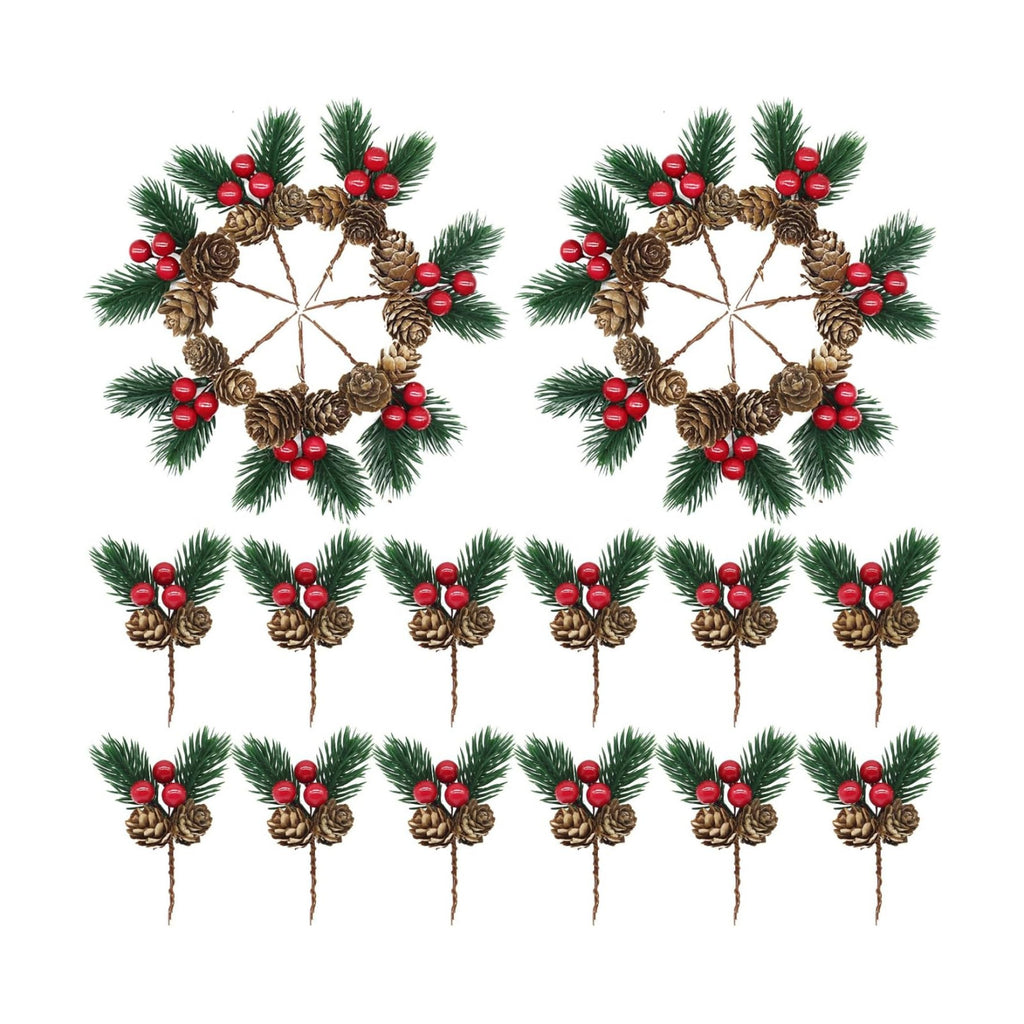 Christmas Floral Picks, 100Pcs Pine Cone Holly Berry Stems for Crafts