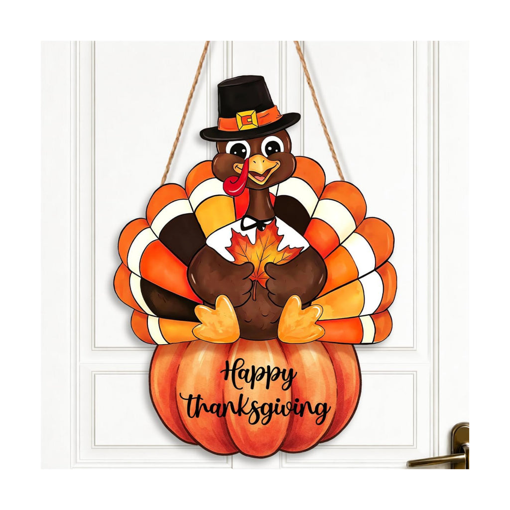 Thanksgiving Decorations Turkey Wood Sign Pumpkin Front Door Wreath Sign 01