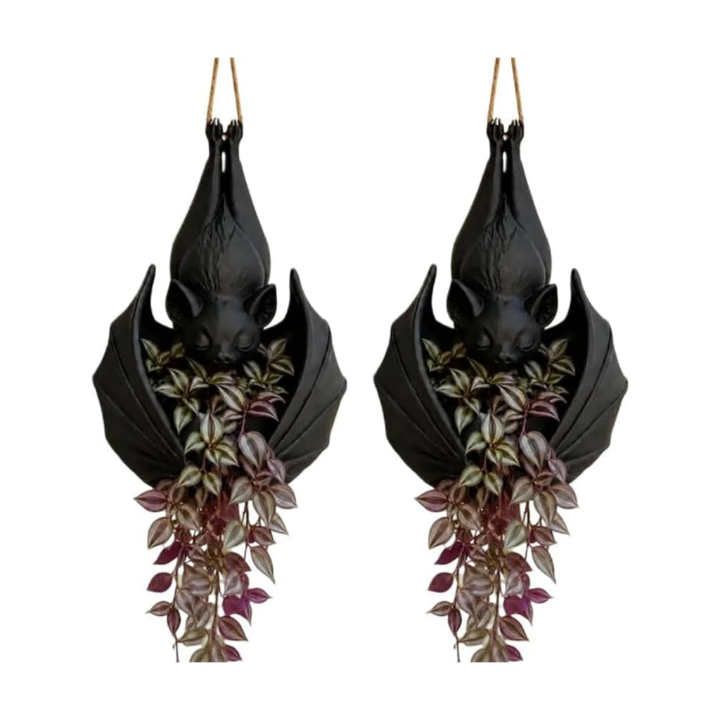Hanging Bat Plant Pot, Gothic Planter for Succulents and Vines (2pcs) | Gothic bat-shaped resin planter for succulents