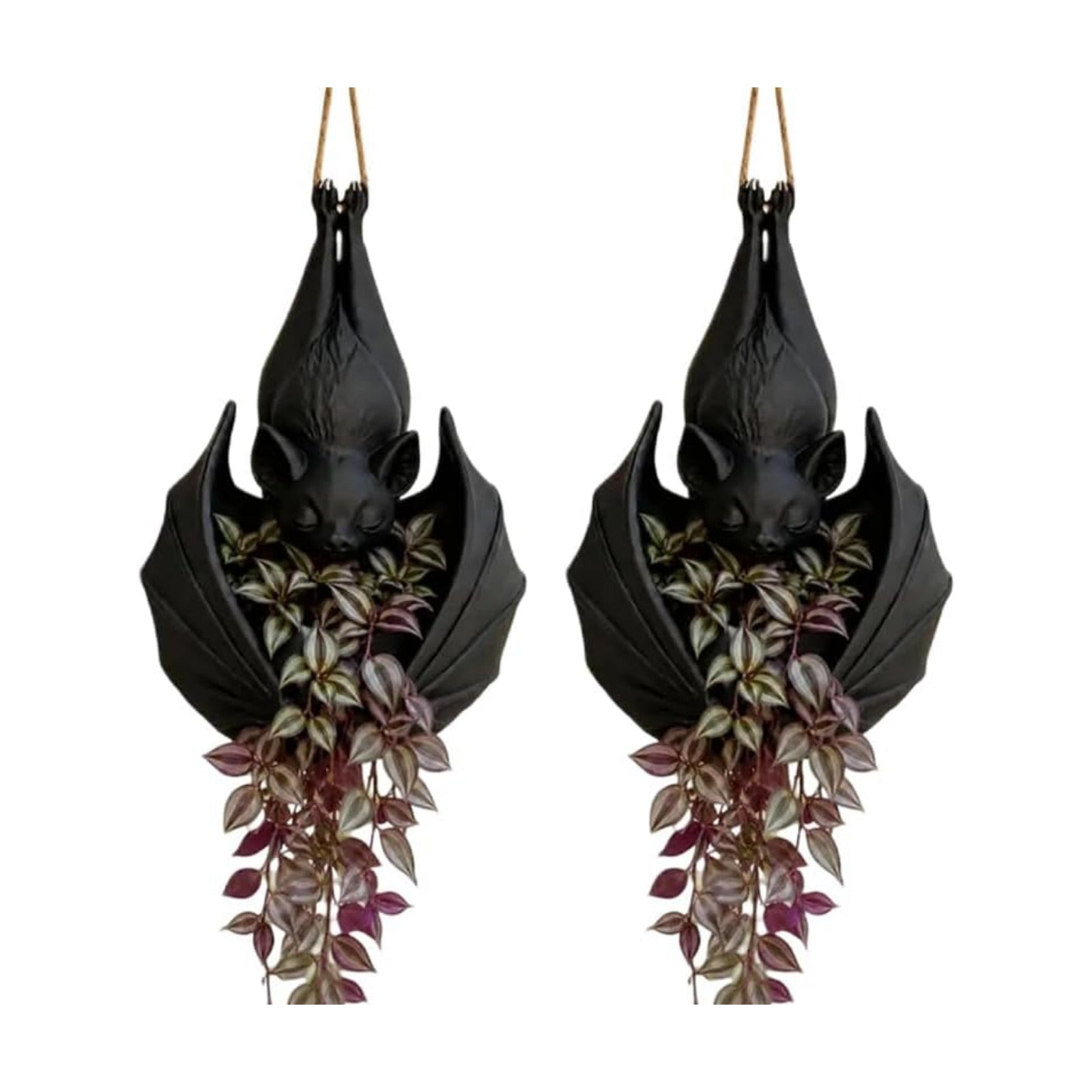 Hanging Bat Plant Pot, Gothic Planter for Succulents and Vines (2pcs) | Gothic bat-shaped resin planter for succulents