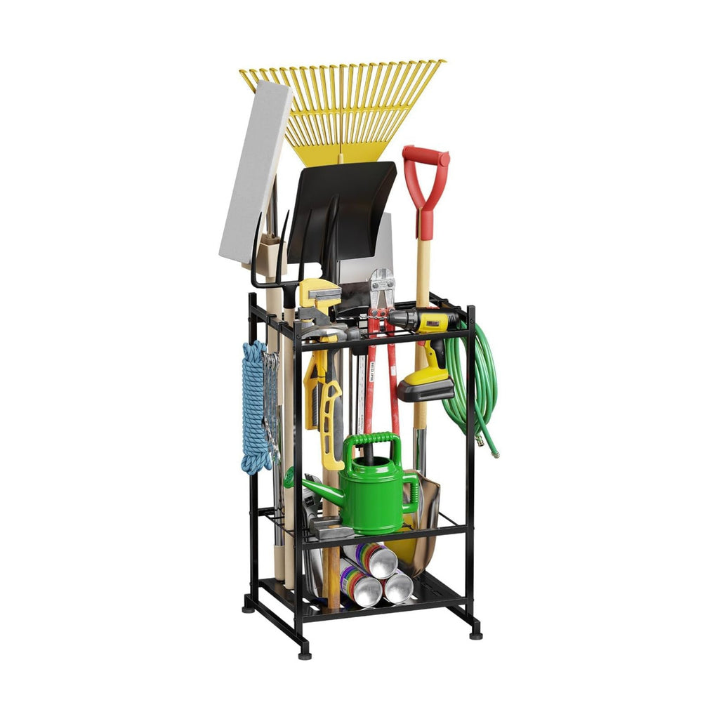 Garden Tool Organizer with Leveling Feet, Yard Tool Tower Rack for Garage Organization with Large Tool Bags with