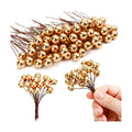 JULBEAR 300 Pcs Gold Artificial Holly Berries on Wire Stems for Crafts