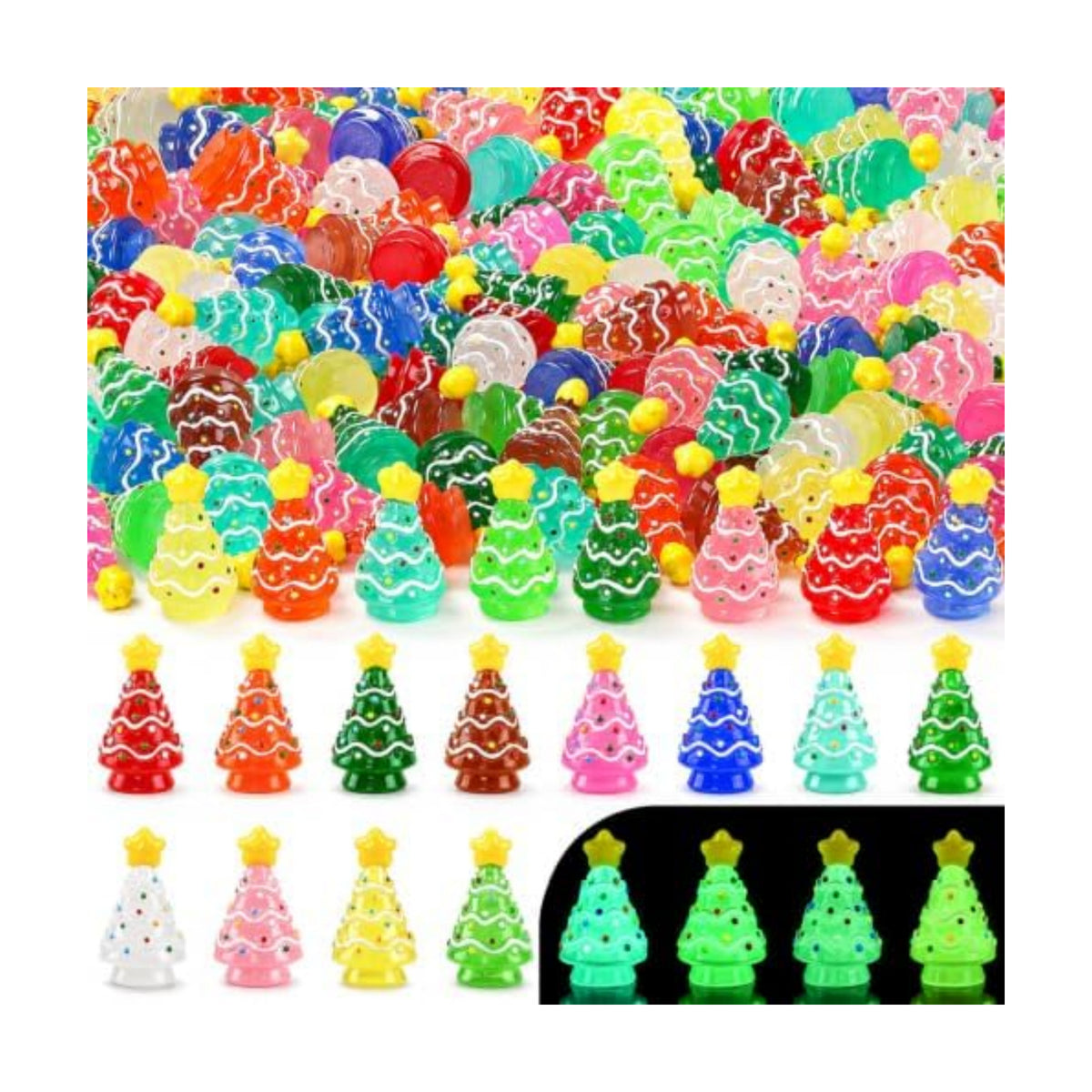 DIYDEC 24pcs Luminous Christmas Mini Resin Tree Figures Toys