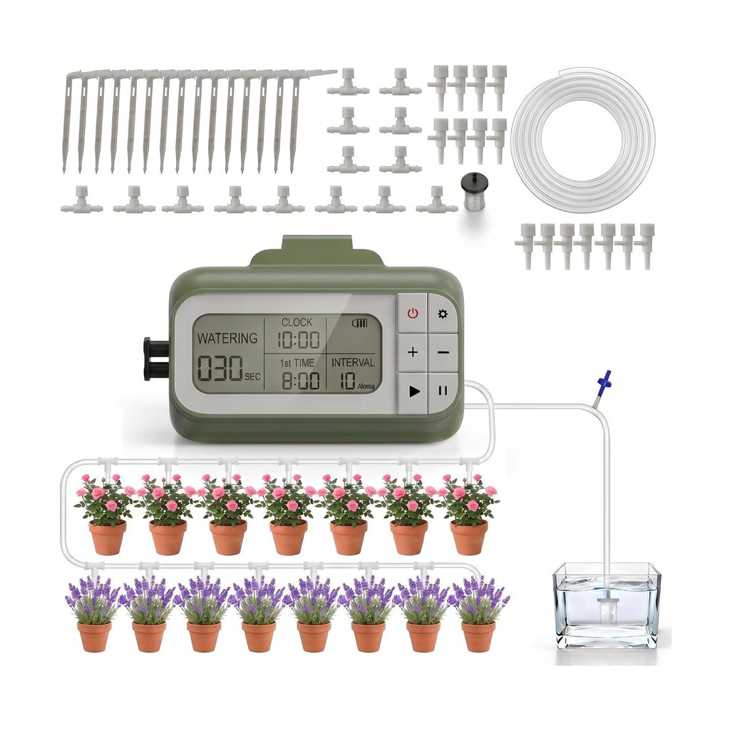Auto Drip Irrigation Kits Battery Powered for 15 Potted Plants | Automatic Garden Irrigation System with 33FT 1/4''