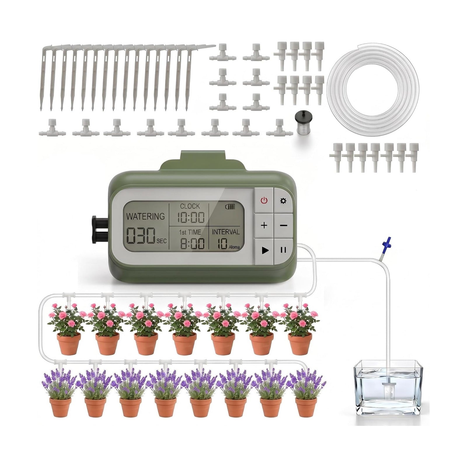 Auto Drip Irrigation Kits Battery Powered for 15 Potted Plants | Automatic Garden Irrigation System with 33FT 1/4''