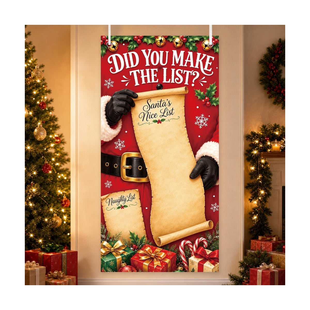 Christmas Gift List Door Cover 71x35 Inch Decorations