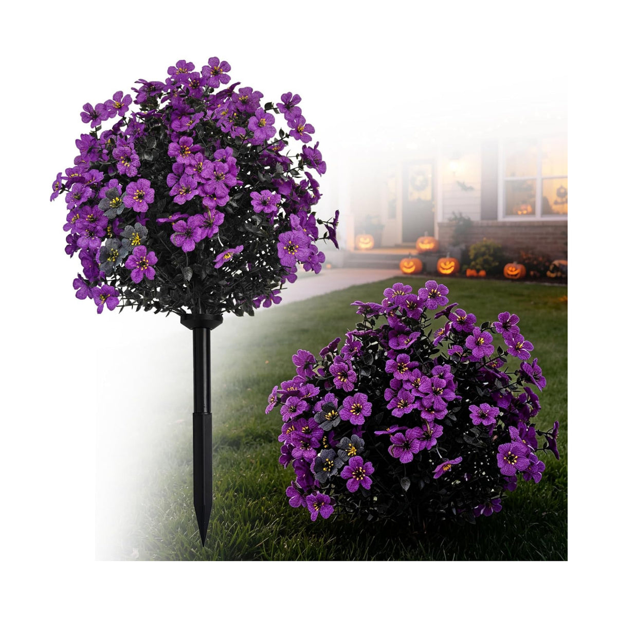 Halloween Artificial Flowers with Ground Stake, 22 inch Halloween Artificial Topiary Ball Flowers for Outdoor Witch Purple