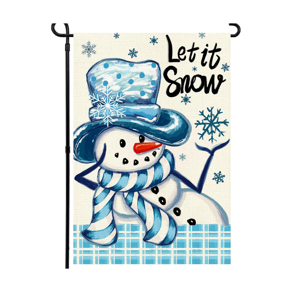 Let It Snow Christmas Snowman Garden Flag 12x18 Inch Double Sided