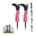 2 Pack Halloween Wicked Witch Legs, Upside Down Stripe Legs Yard Stakes Outdoor，Red