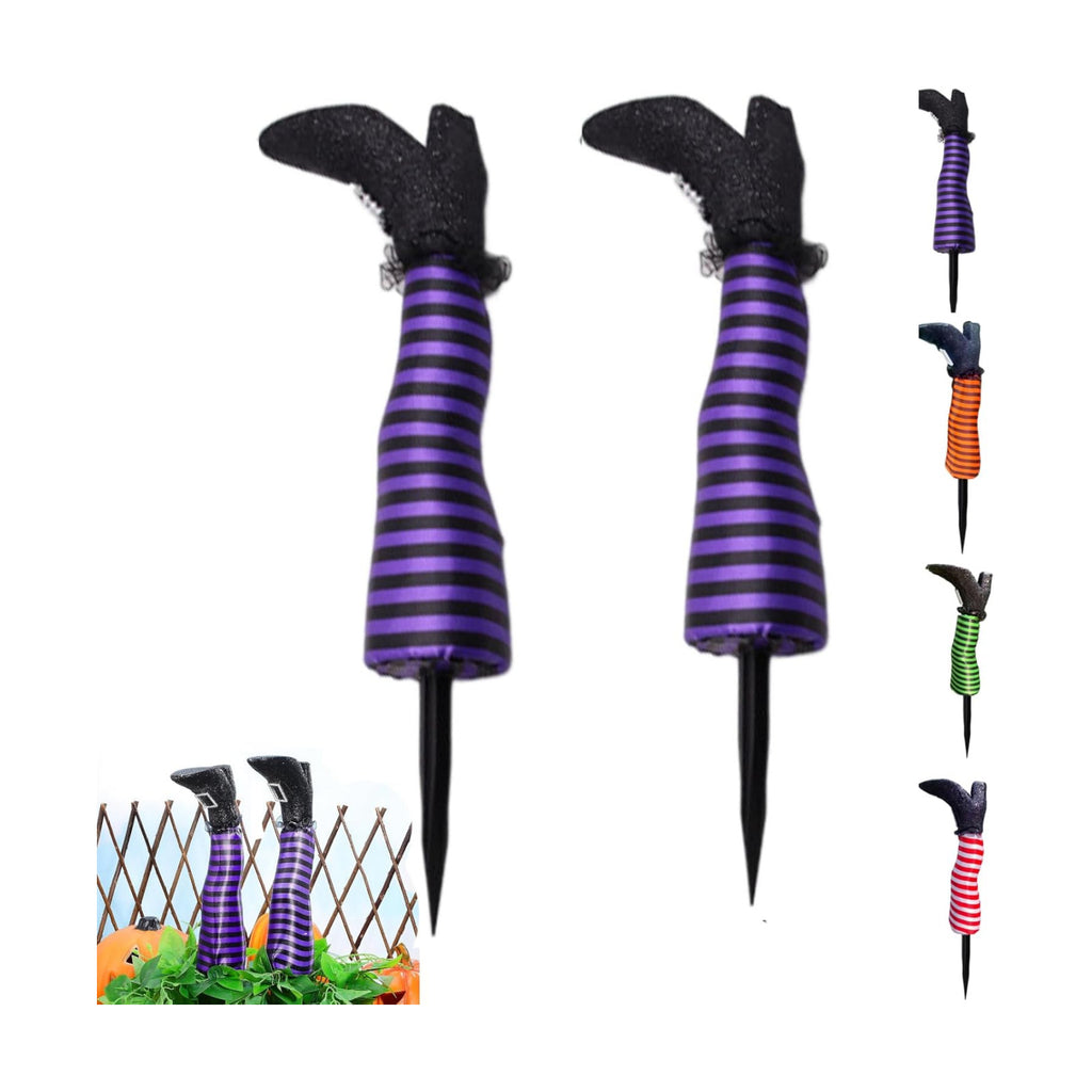 2 Pack Halloween Wicked Witch Legs, Upside Down Stripe Legs Yard Stakes Outdoor，Purple