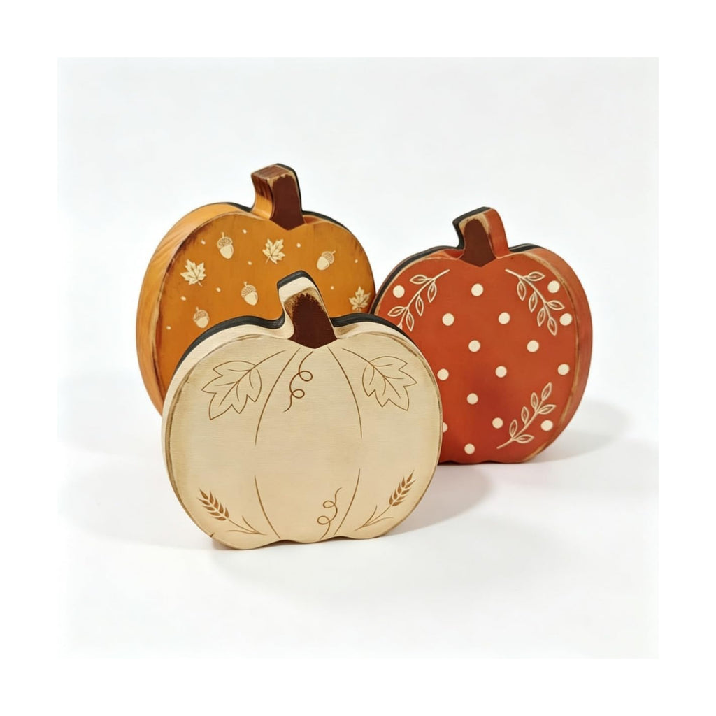 Fall Decorations Set of 3 Wooden Pumpkins - Farmhouse Rustic Autumn Harvest Thanksgiving Tiered Tray Decor for Table Mantel Shelf Indoor Home Decor